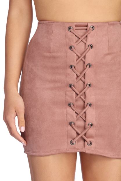 Laced In Faux Suede Mini Skirt - Lady Occasions