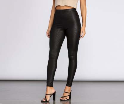 Embossed Snake Leggings - Lady Occasions