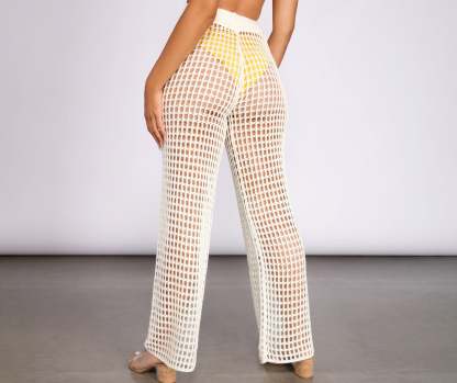 High Waist Wide Leg Crochet Pants - Lady Occasions