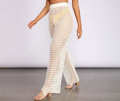 High Waist Wide Leg Crochet Pants - Lady Occasions