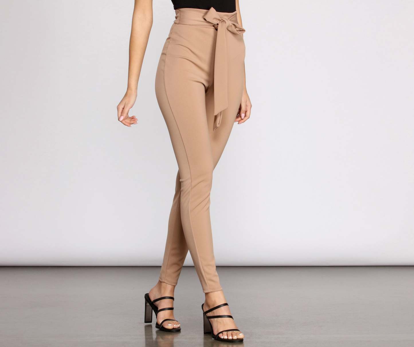 High Rise Tie Waist Skinny Pants - Lady Occasions