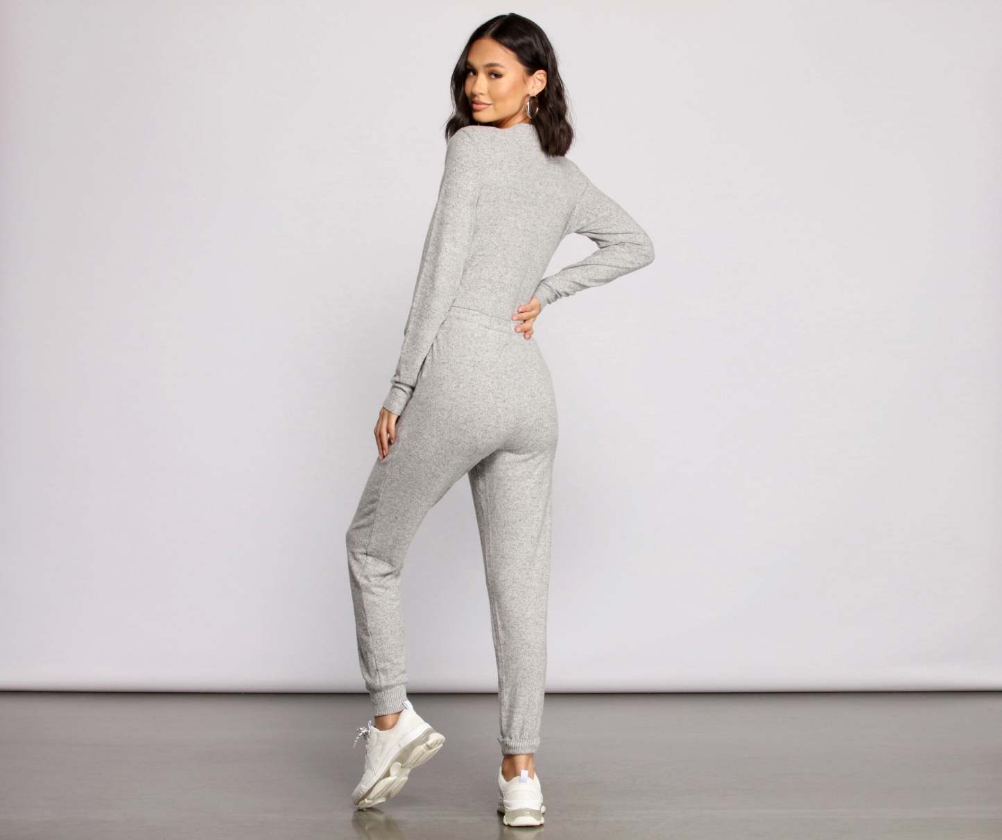Feeling Casual Ribbed Surplice Jumpsuit - Lady Occasions