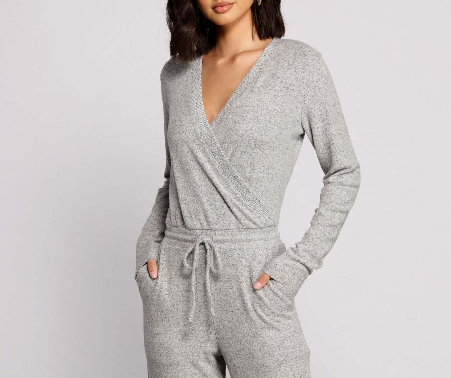 Feeling Casual Ribbed Surplice Jumpsuit - Lady Occasions