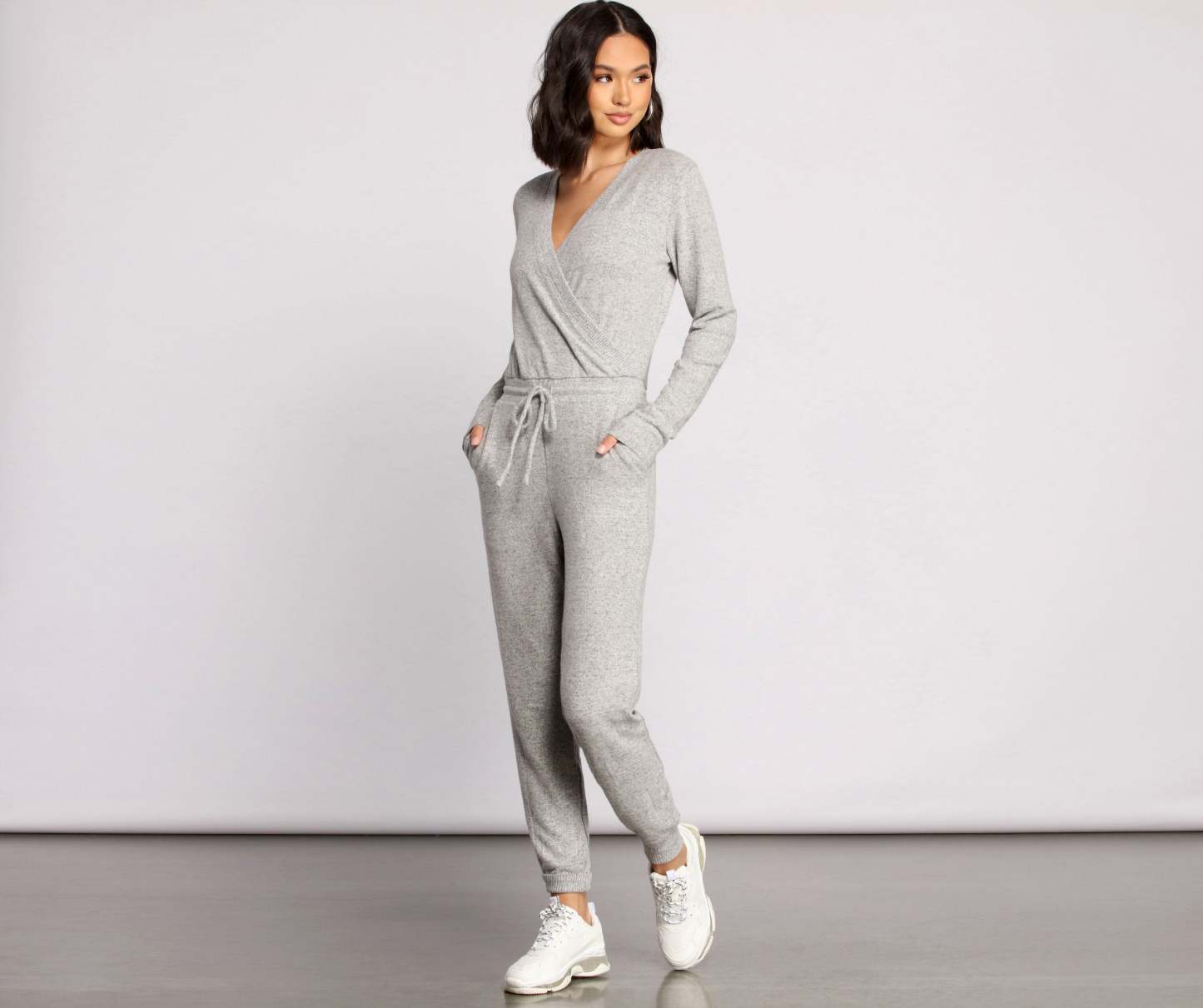 Feeling Casual Ribbed Surplice Jumpsuit - Lady Occasions