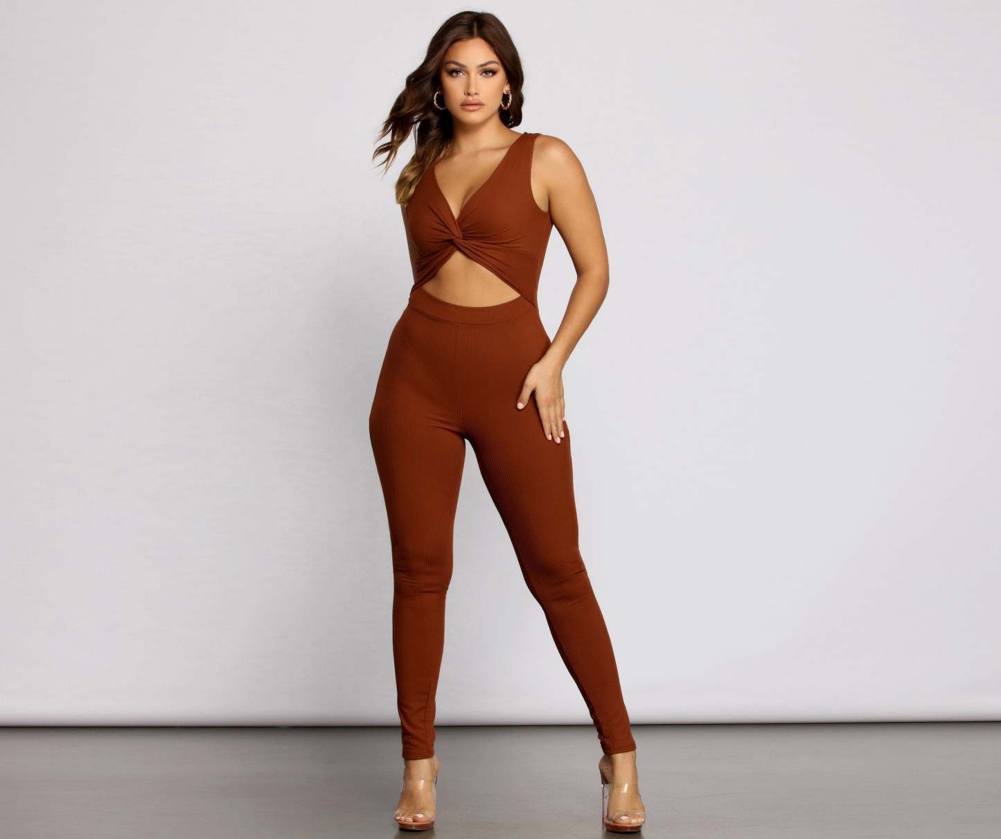 Trendy Twist Ribbed Knit Catsuit - Lady Occasions
