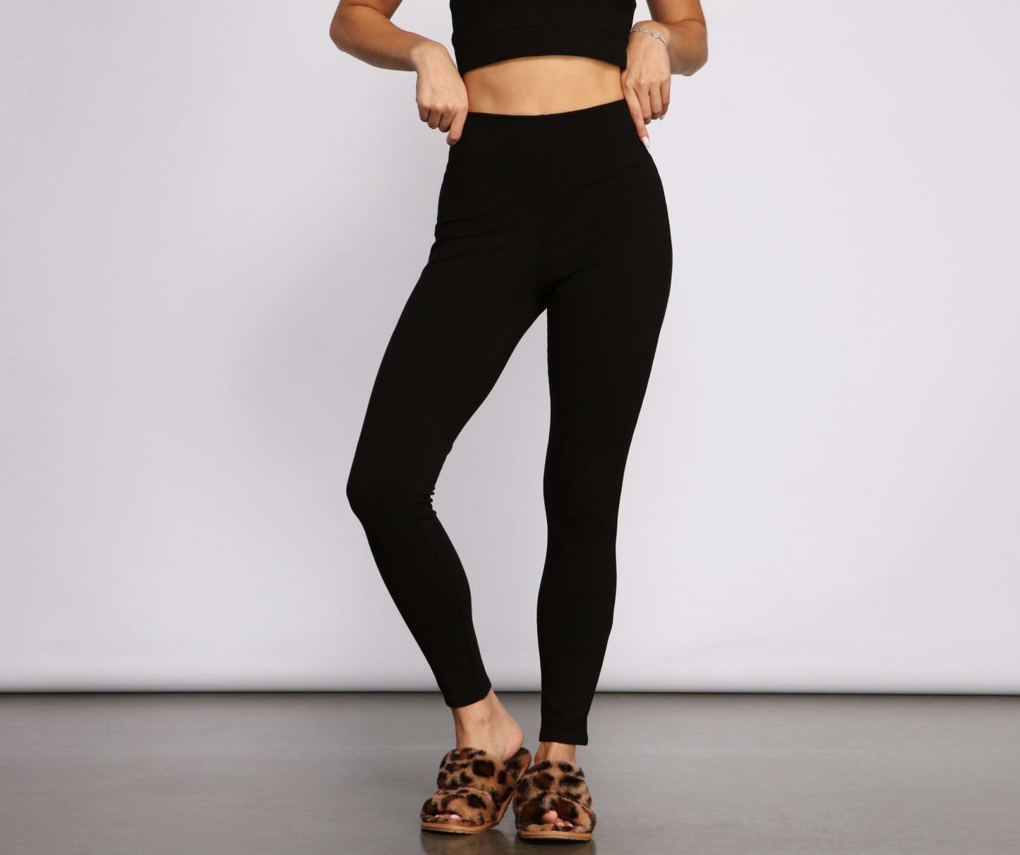 High Waist Basic Ribbed Knit Leggings - Lady Occasions