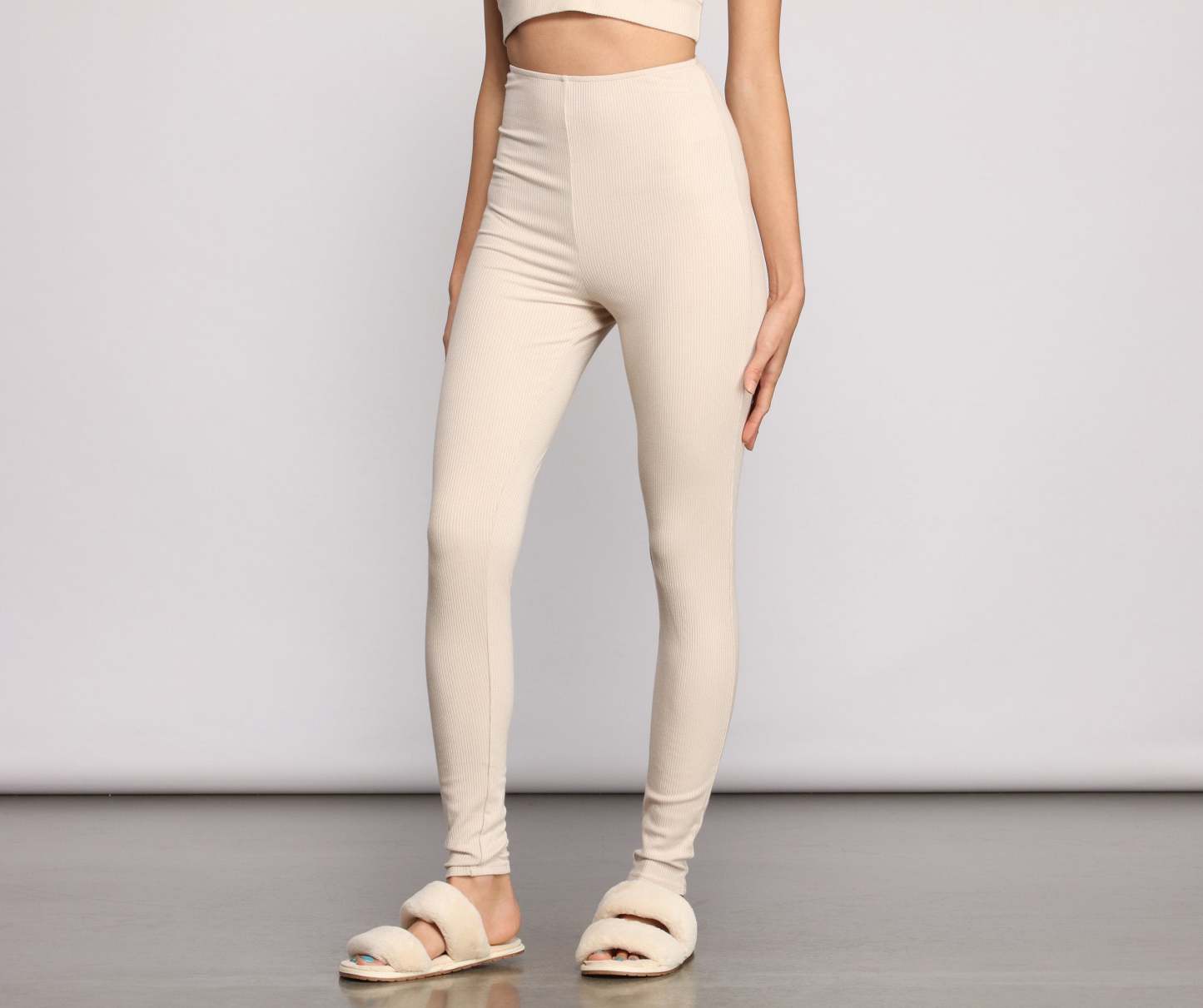High Waist Basic Ribbed Knit Leggings - Lady Occasions
