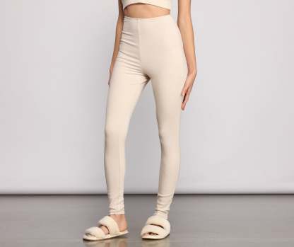 High Waist Basic Ribbed Knit Leggings - Lady Occasions