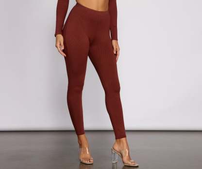 Ribbed Knit High Waist Leggings - Lady Occasions