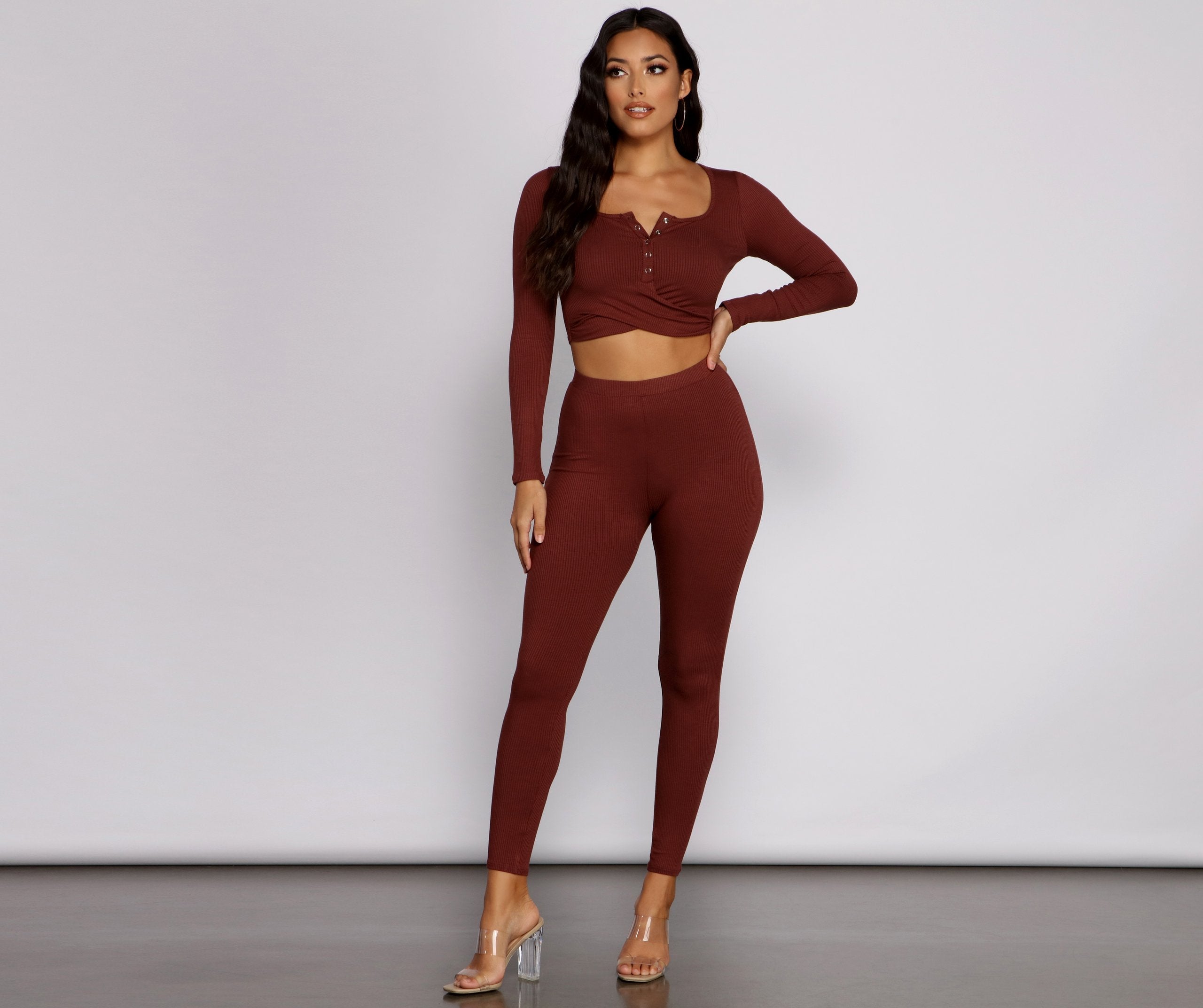 Ribbed Knit High Waist Leggings - Lady Occasions