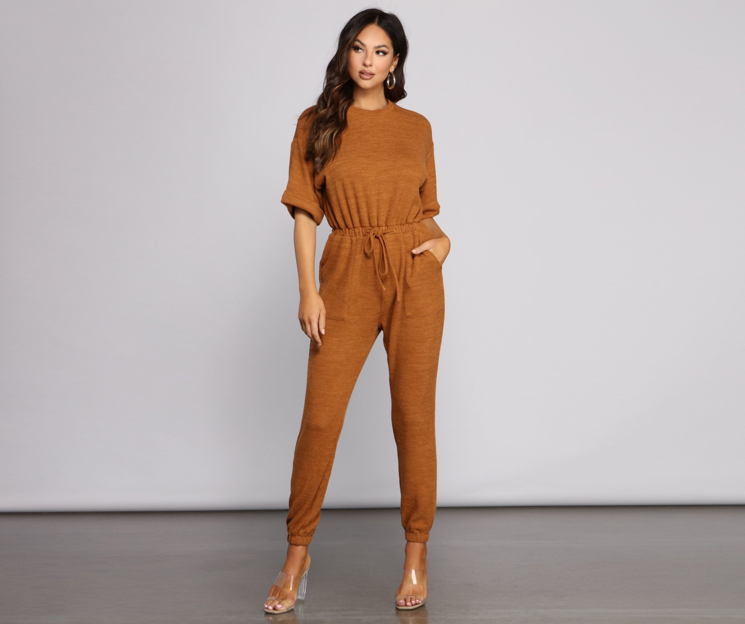 Comfy Vibes Ribbed Knit Jogger Jumpsuit - Lady Occasions