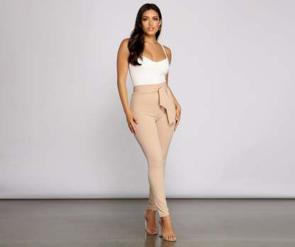 Dressy And Chic Tie-Waist Skinny Pants - Lady Occasions