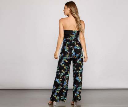 Island Vibes Floral Strapless Jumpsuit - Lady Occasions