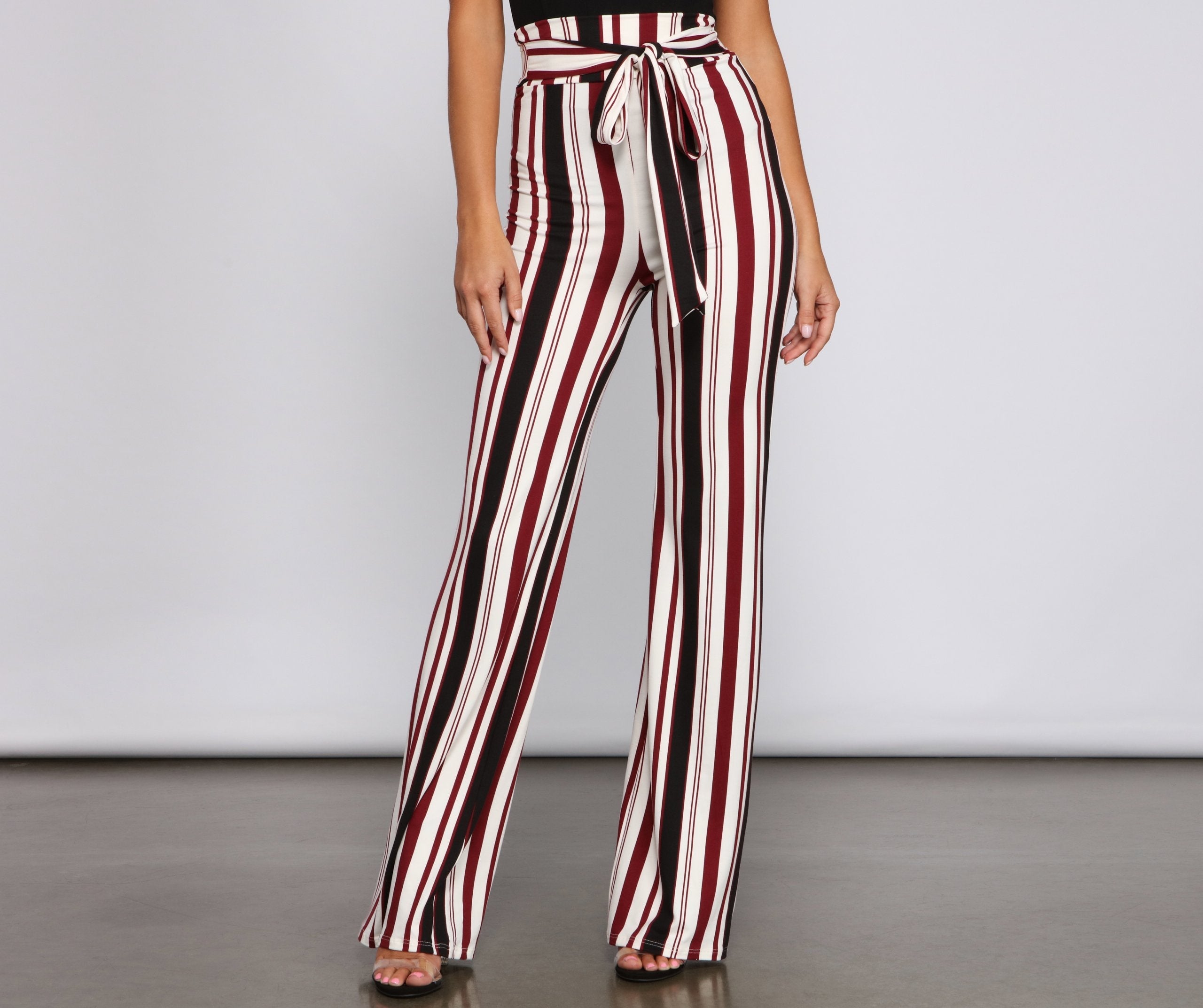 Striped And Stylish Tie-Waist Pants - Lady Occasions