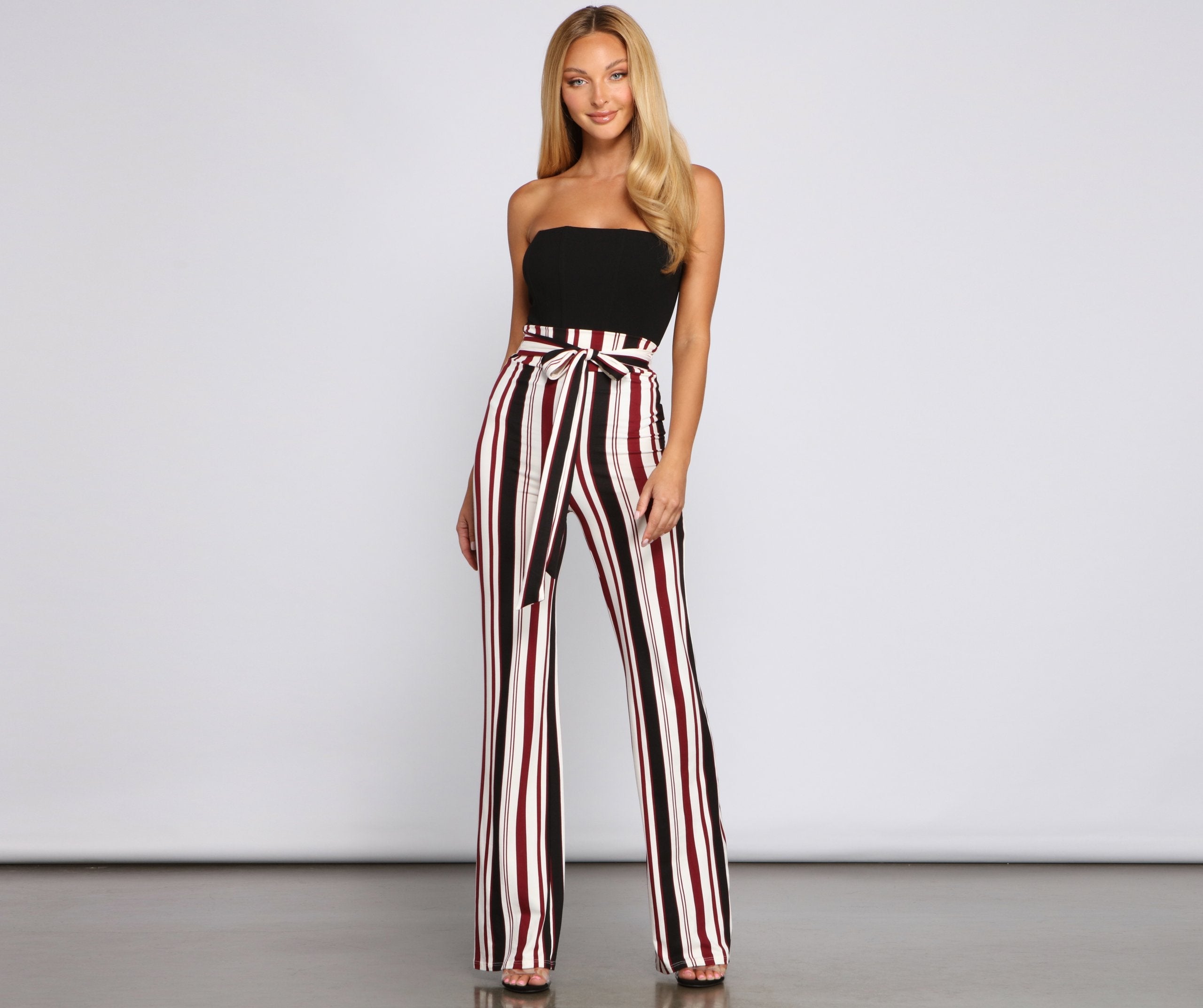 Striped And Stylish Tie-Waist Pants - Lady Occasions