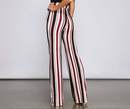 Striped And Stylish Tie-Waist Pants - Lady Occasions