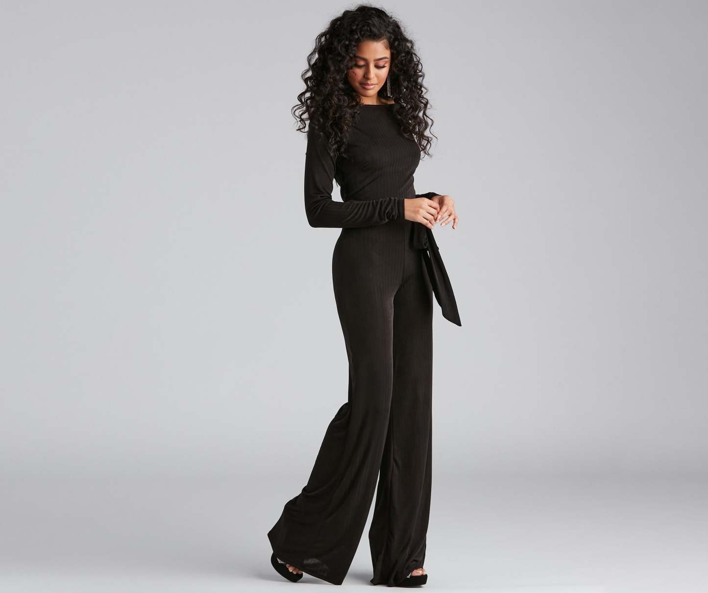 High Fashion Tie Waist Wide-Leg Jumpsuit - Lady Occasions