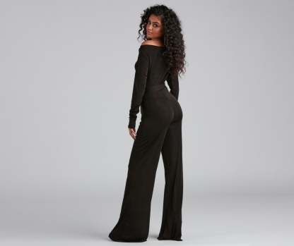 High Fashion Tie Waist Wide-Leg Jumpsuit - Lady Occasions