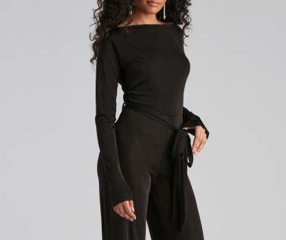 High Fashion Tie Waist Wide-Leg Jumpsuit - Lady Occasions