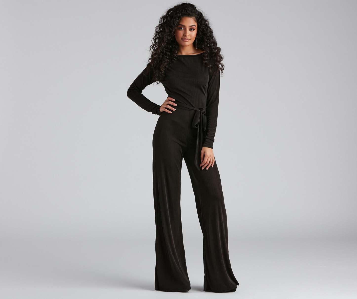 High Fashion Tie Waist Wide-Leg Jumpsuit - Lady Occasions