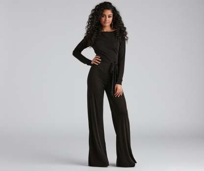 High Fashion Tie Waist Wide-Leg Jumpsuit - Lady Occasions