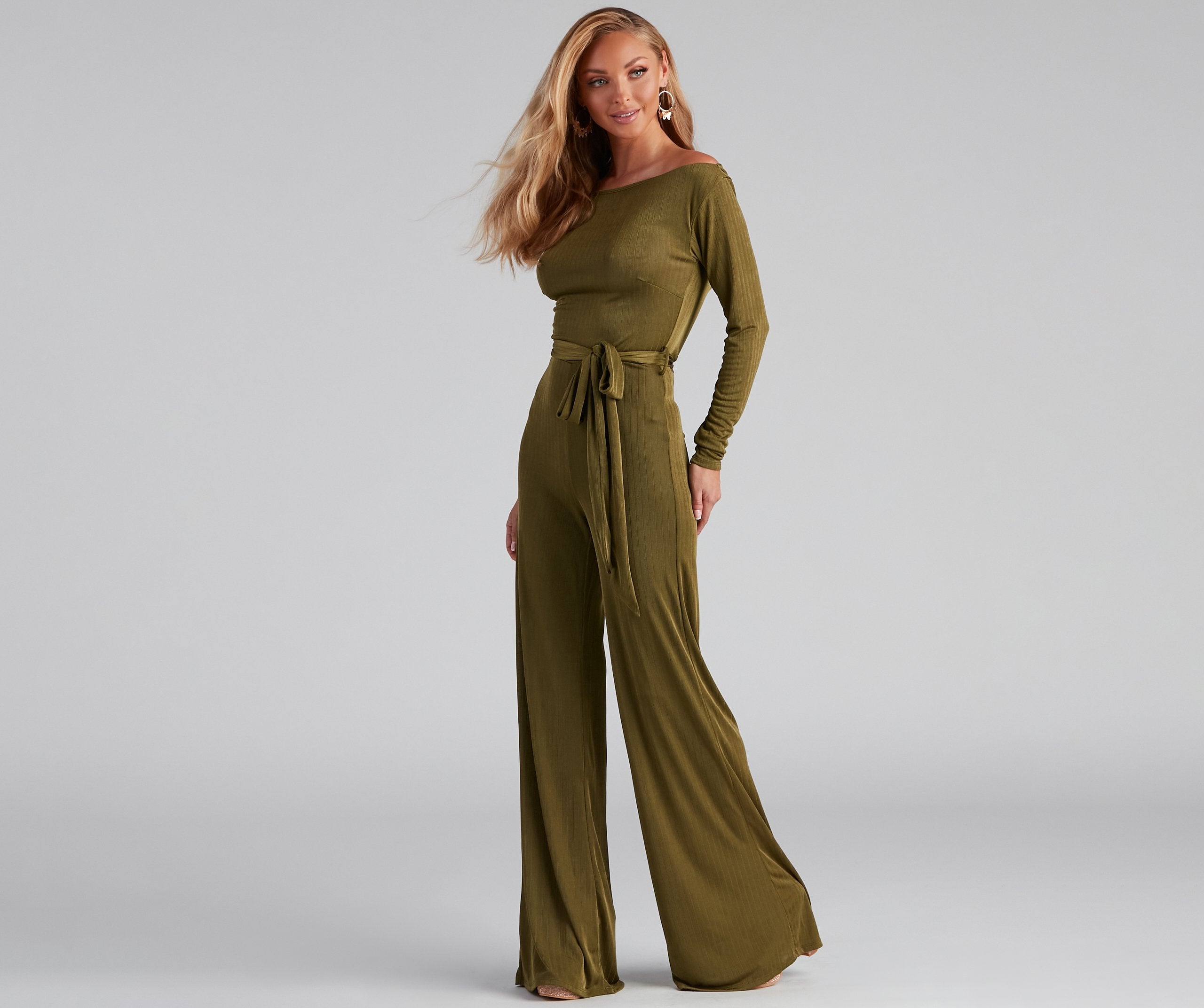 High Fashion Tie Waist Wide-Leg Jumpsuit - Lady Occasions