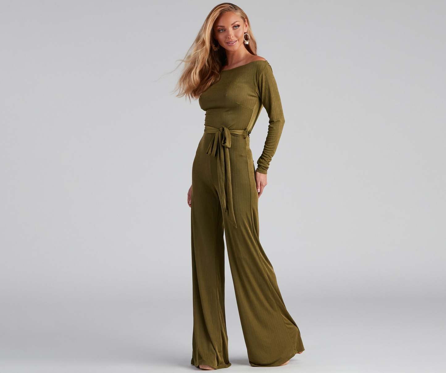 High Fashion Tie Waist Wide-Leg Jumpsuit - Lady Occasions
