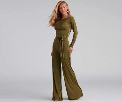 High Fashion Tie Waist Wide-Leg Jumpsuit - Lady Occasions