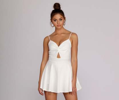 Trendy Twist Front Skater Romper - Lady Occasions