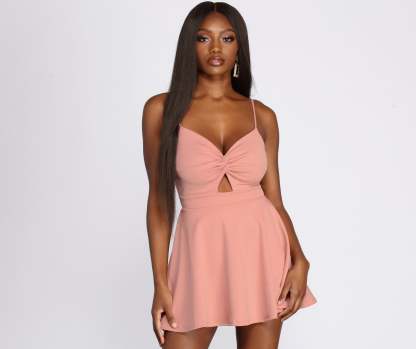 Trendy Twist Front Skater Romper - Lady Occasions