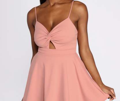 Trendy Twist Front Skater Romper - Lady Occasions