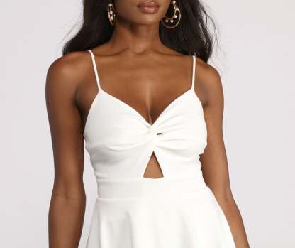 Trendy Twist Front Skater Romper - Lady Occasions