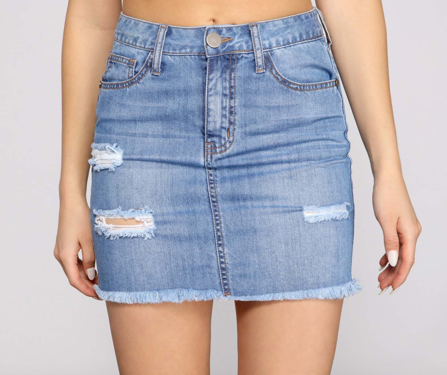 High-Rise Destructed Mini Skirt - Lady Occasions