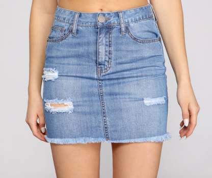High-Rise Destructed Mini Skirt - Lady Occasions