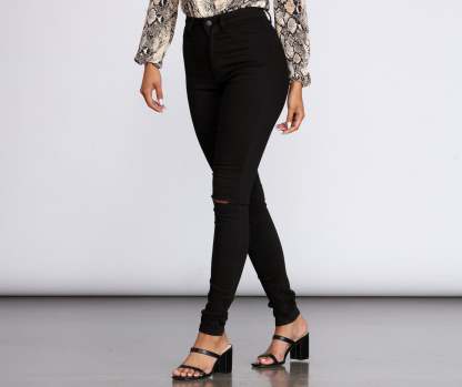 High Rise Slit Skinny Jeans - Lady Occasions