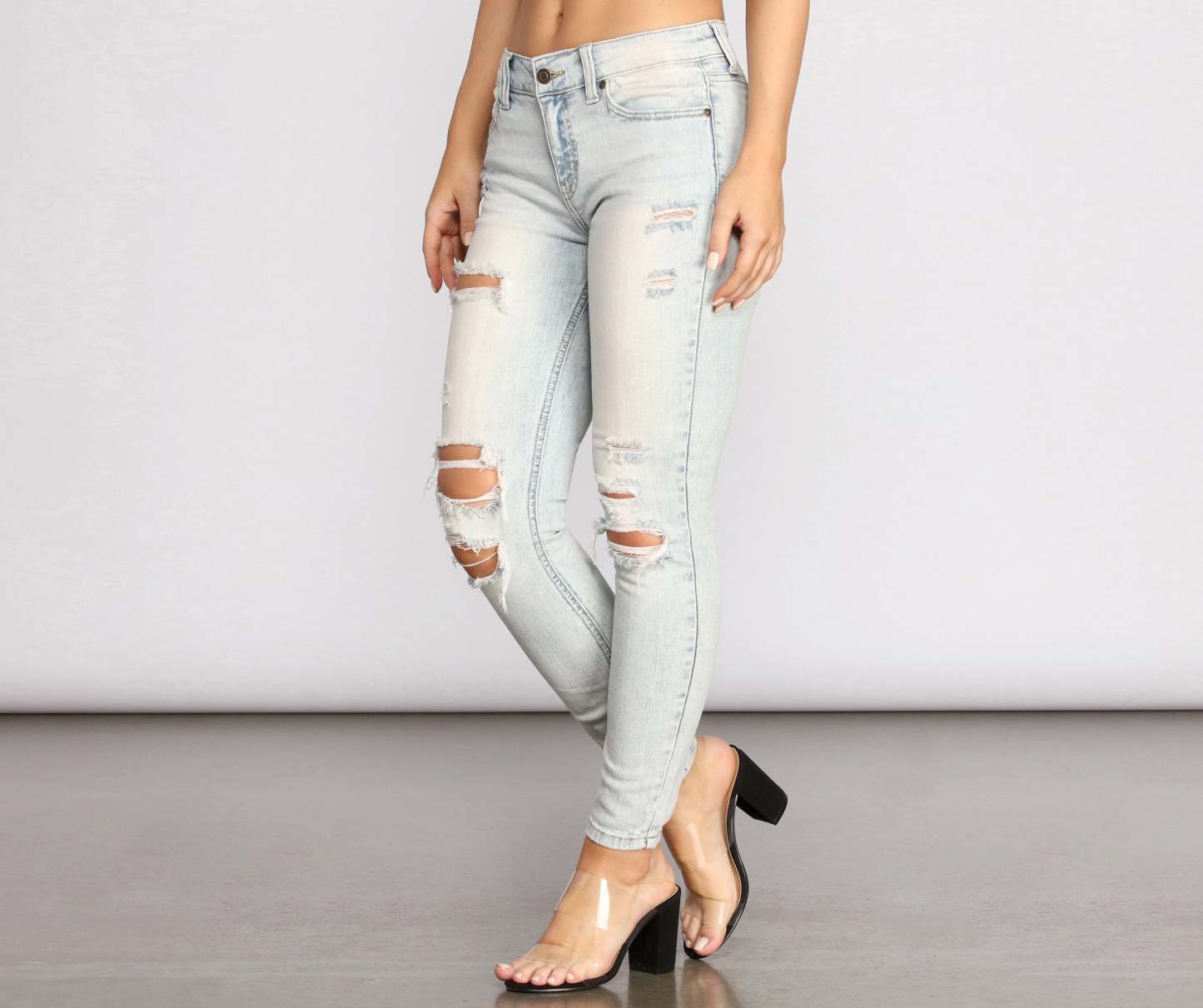 Josie Mid Rise Destructed Jeans - Lady Occasions