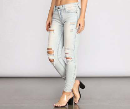 Josie Mid Rise Destructed Jeans - Lady Occasions
