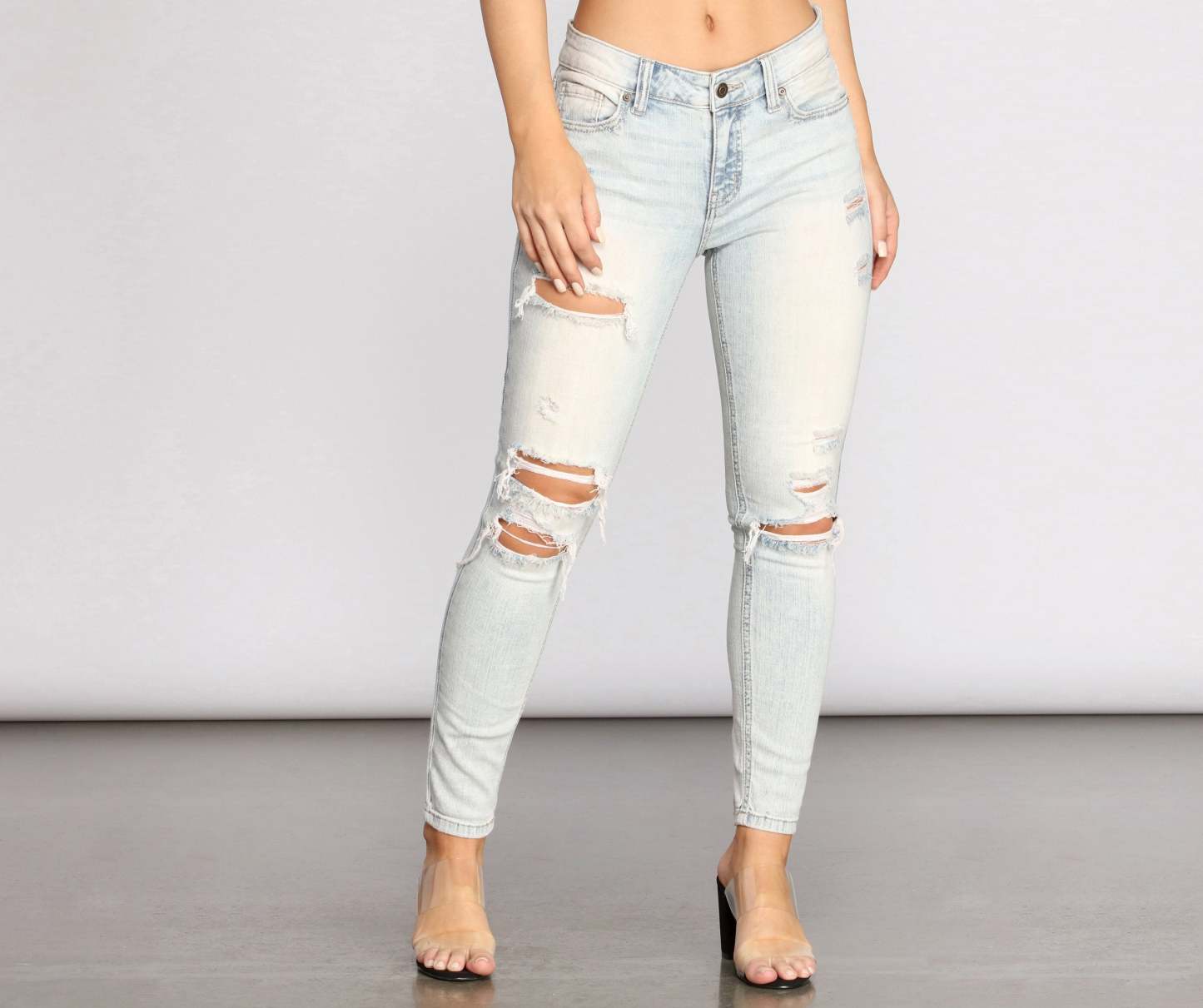 Josie Mid Rise Destructed Jeans - Lady Occasions