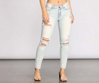 Josie Mid Rise Destructed Jeans - Lady Occasions