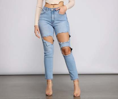 High Waist Trendy Cut Out Skinny Jeans - Lady Occasions