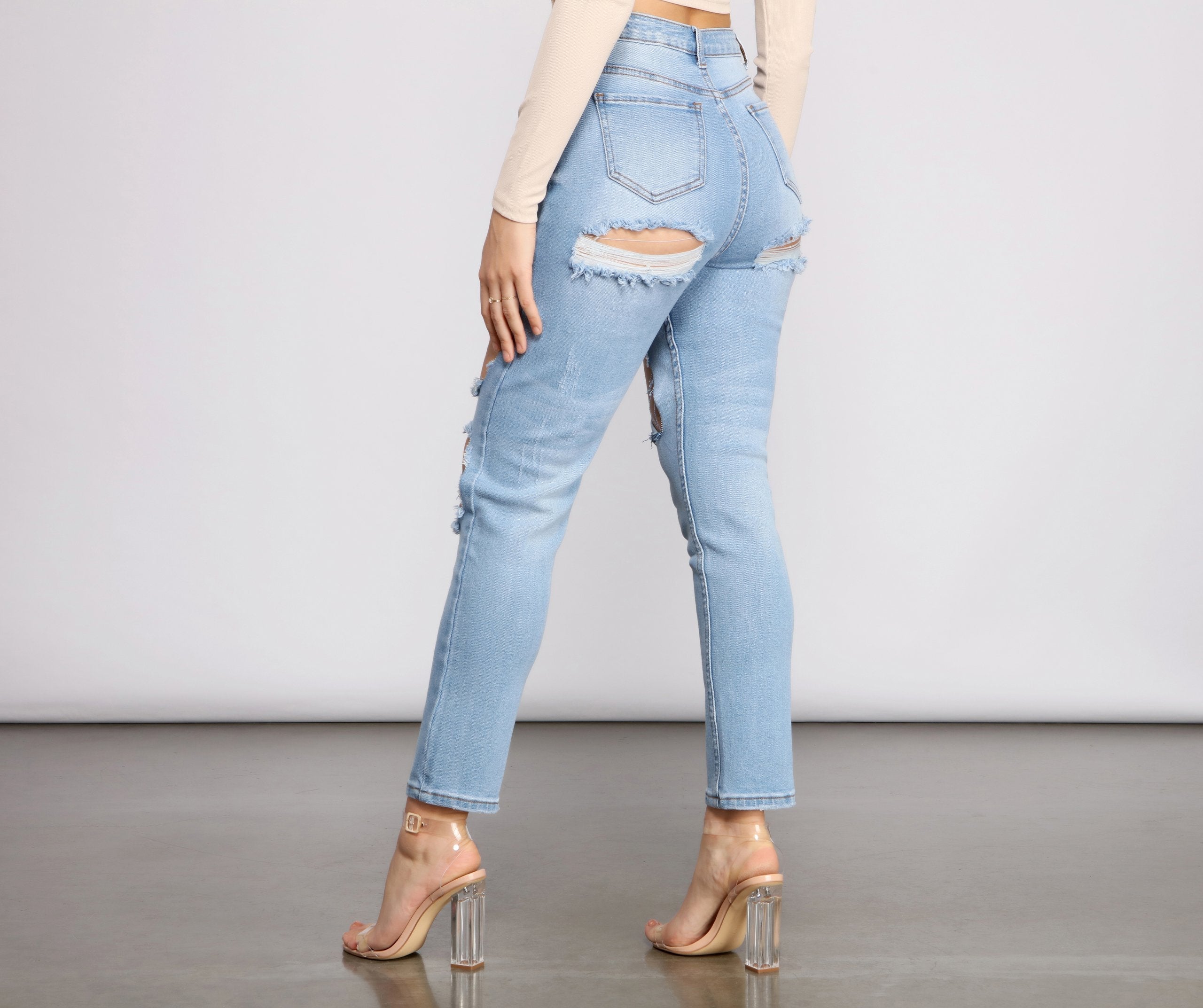 High Waist Trendy Cut Out Skinny Jeans - Lady Occasions