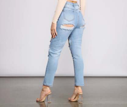 High Waist Trendy Cut Out Skinny Jeans - Lady Occasions