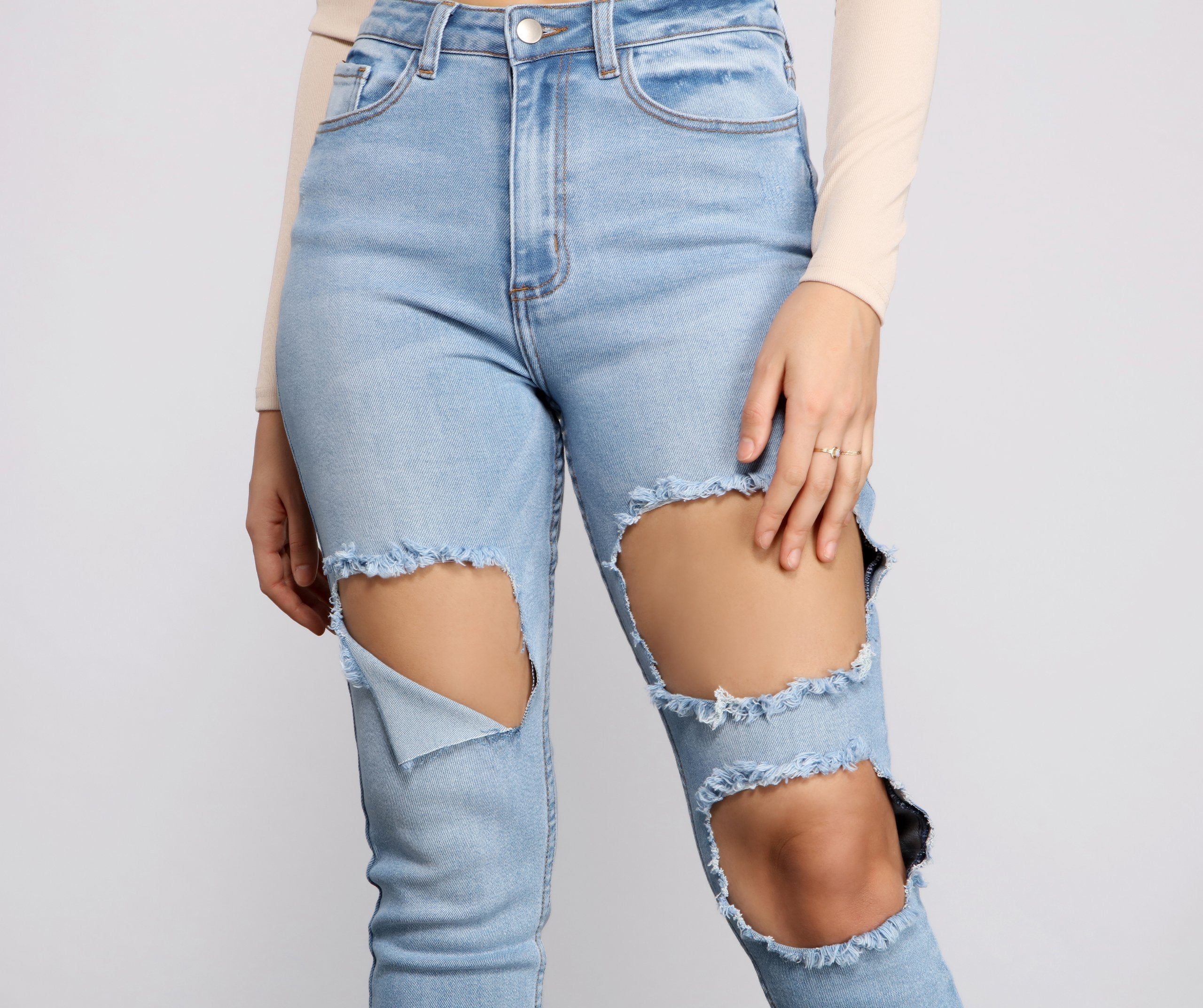 High Waist Trendy Cut Out Skinny Jeans - Lady Occasions