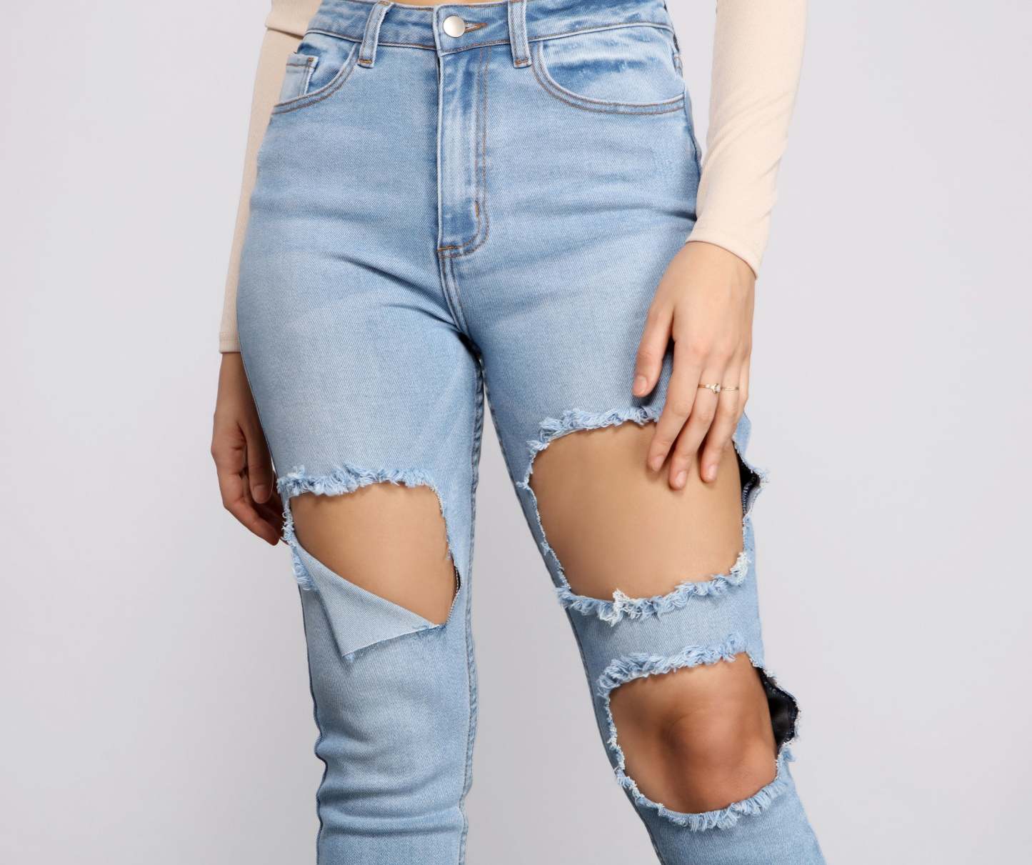 High Waist Trendy Cut Out Skinny Jeans - Lady Occasions
