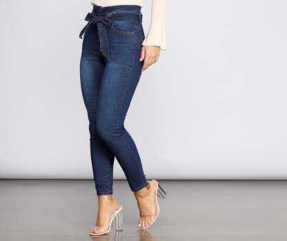 High Rise Paper Bag Skinny Jeans - Lady Occasions