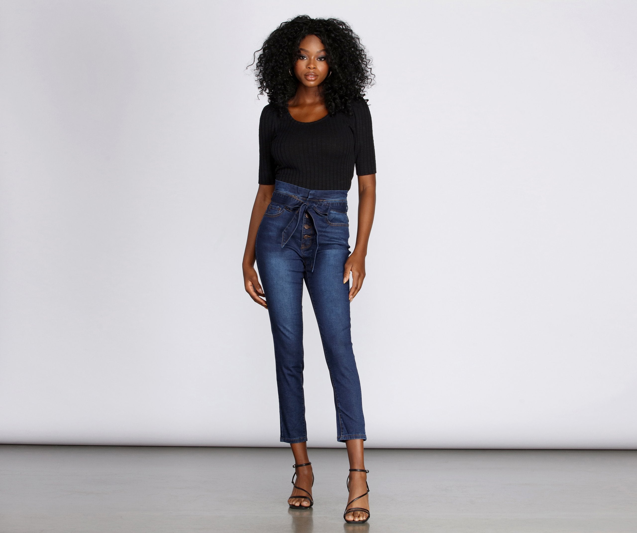 High Rise Paper Bag Skinny Jeans - Lady Occasions