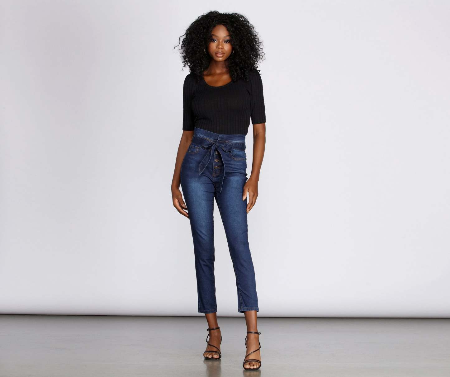 High Rise Paper Bag Skinny Jeans - Lady Occasions