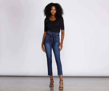 High Rise Paper Bag Skinny Jeans - Lady Occasions