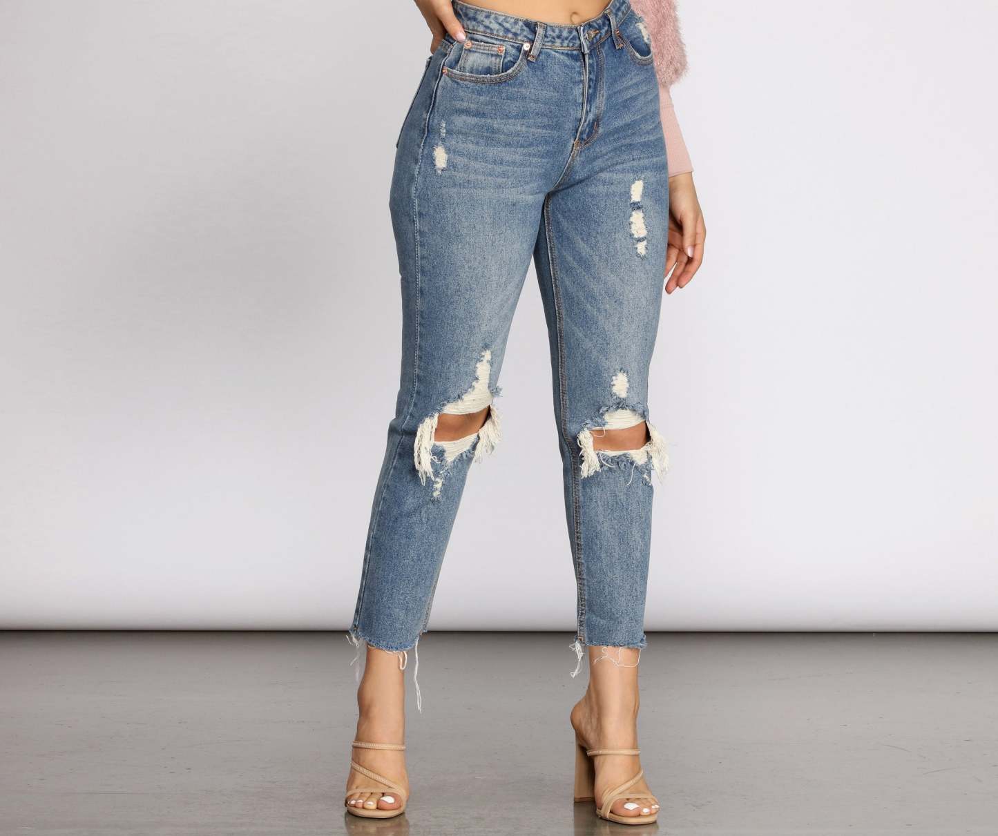 High Waist Distressed Denim Pants - Lady Occasions