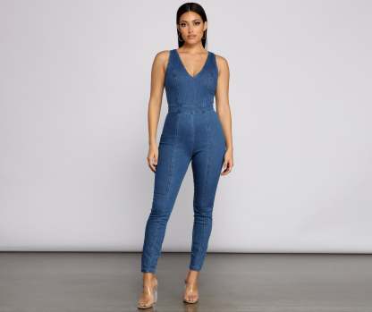 Denim Diva Sleeveless Catsuit - Lady Occasions